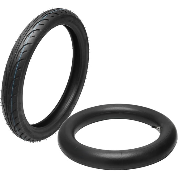 Front & Rear Street Tire with Inner Tubes – 60/90-14 (2.50-14) Front + 90/90-12 (3.00-12) Rear, Road Tire and Straight Valve Stem Tube for on-Road Motorcycle Scooter Moped E-Bike Kids Bike