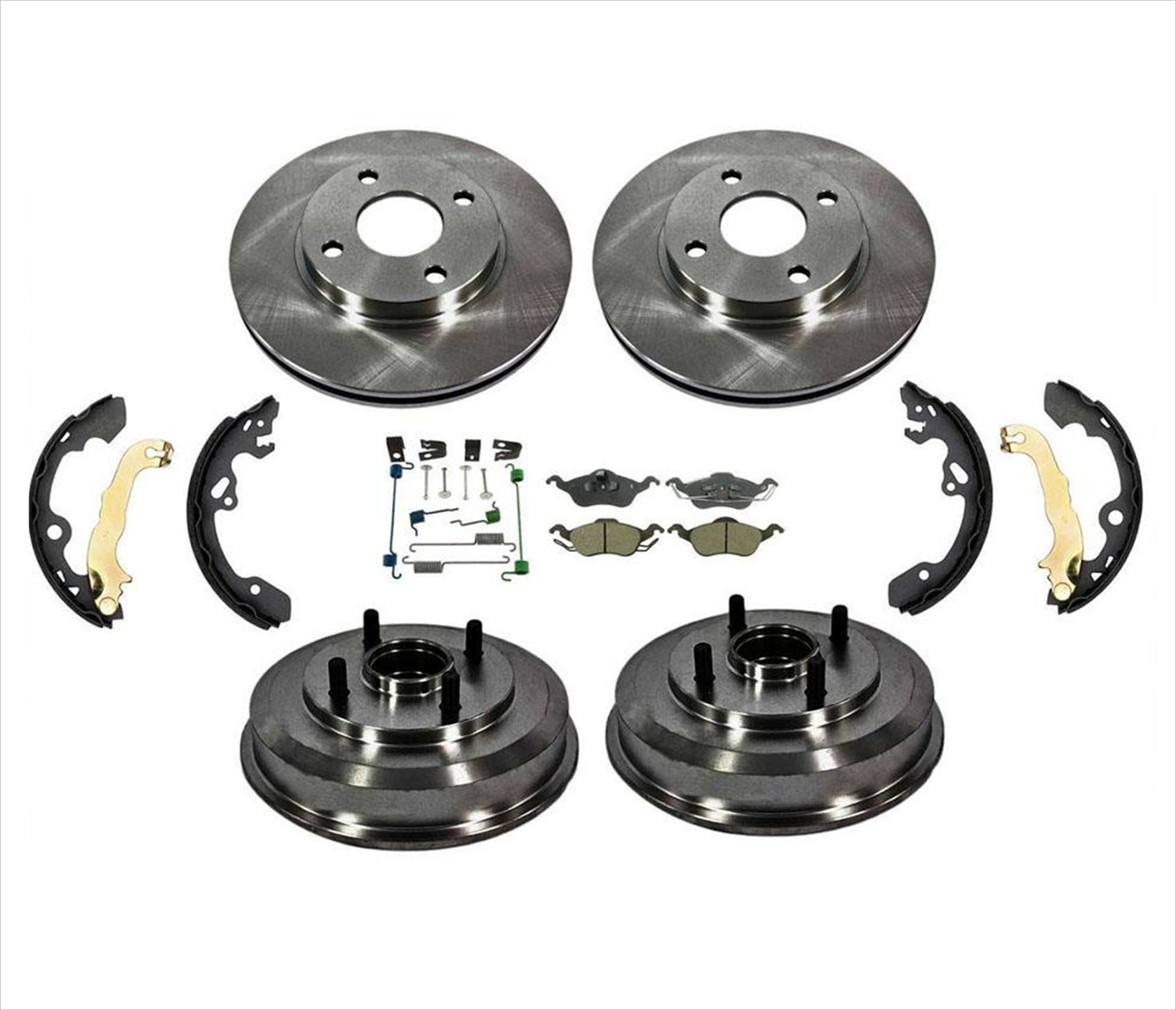 Front Rotors Brake Pads Drums Bearings Shoes Spring Kit for Ford Focus