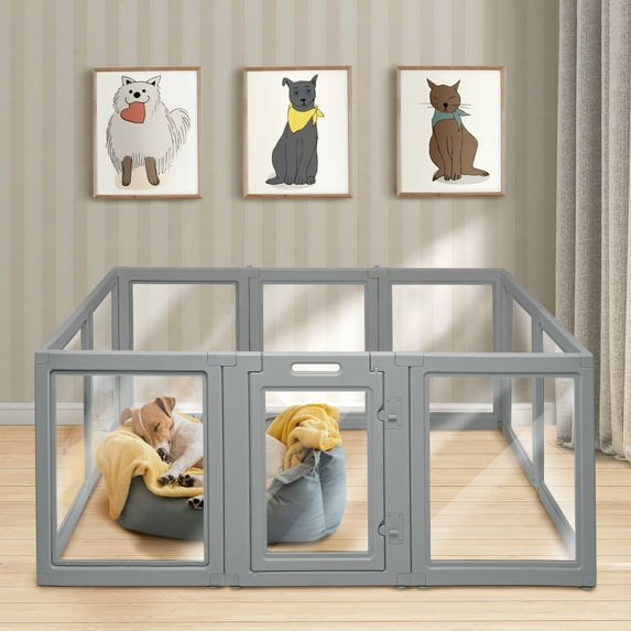 Front Row 6-Panel, 30 in Height Plastic Indoor/Outdoor Pet Playpen Cage for Dogs & Puppies, Gray