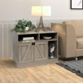 thumbnail image 1 of Front Row Cat Litter Box Furniture Enclosure, Wooden Hideaway Litterbox, Magnetic Closure with Metal Latch, Includes Cat Littler Trapping Non-Slip Mat with Scatter Control, Greige, 1 of 7