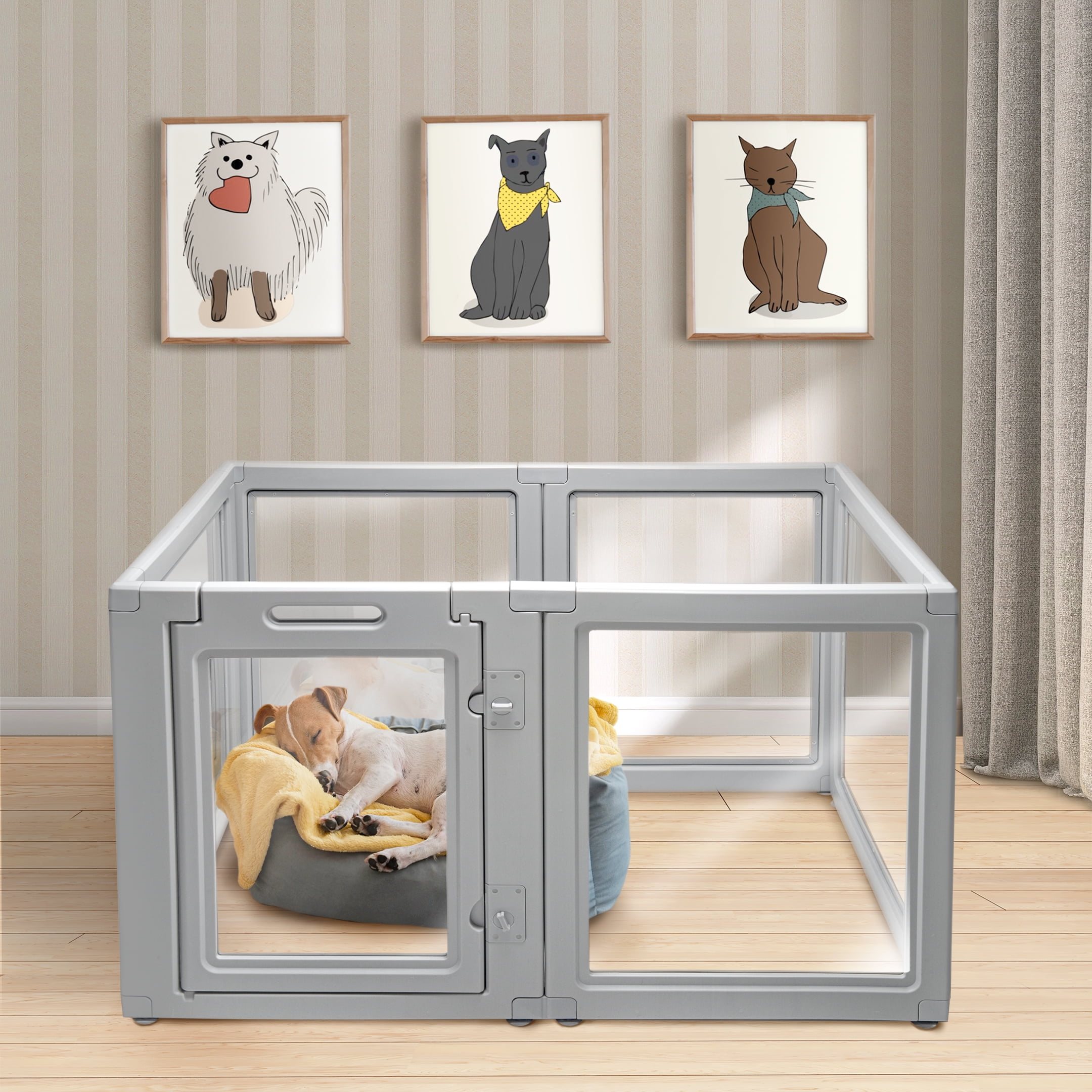 Front Row Clear Plastic Dog Playpen 6Panel, 30 in Height, Durable