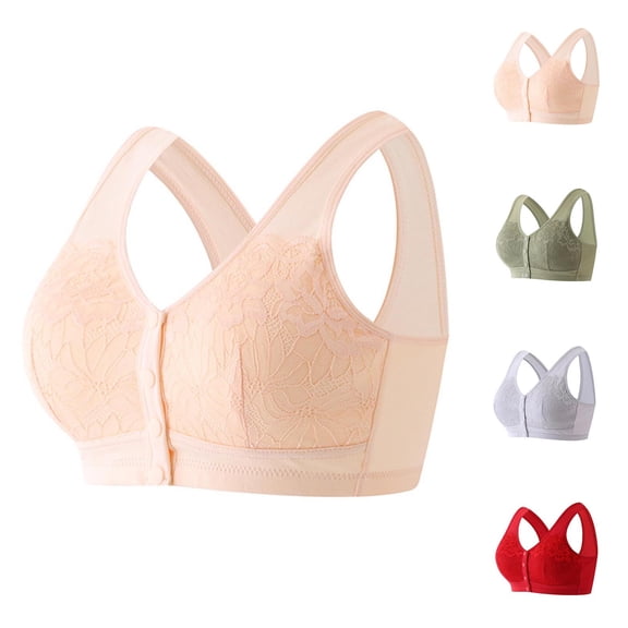 Front Row Closure Underwear Middle Aged Elderly Mother Style Wire Free Bra Lightweight Vest Style Beige 100B