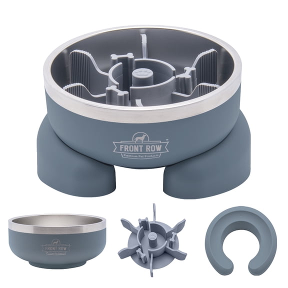 Front Row Dog Bowl with Slow Feeder-Blue