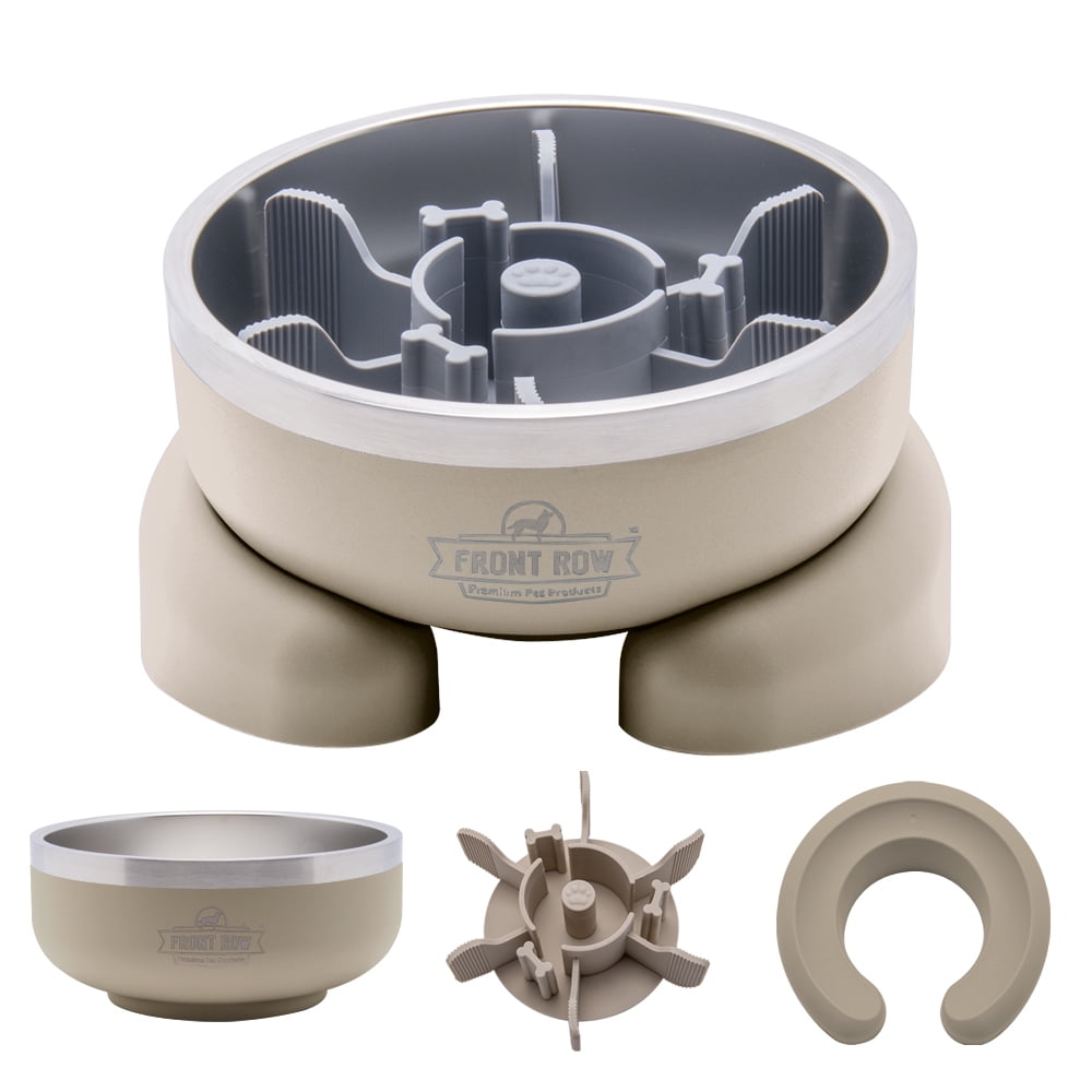 Front Row Dog Bowl with Slow Feeder-Sand