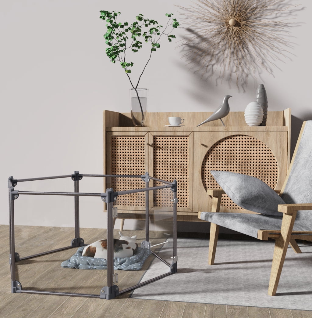 Modern Foldable Transparent Metal Pet Playpen, 2-Panel