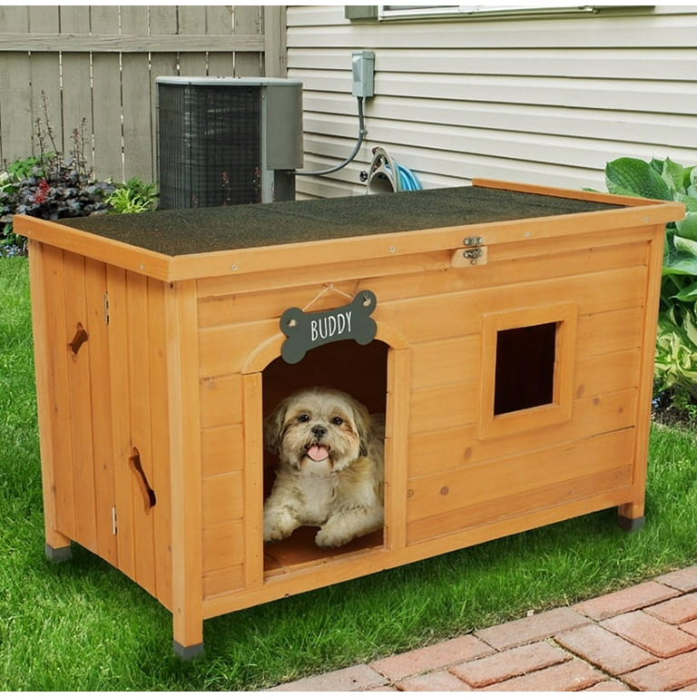Front Row Weatherproof Foldable Wood Dog House for Small to XL