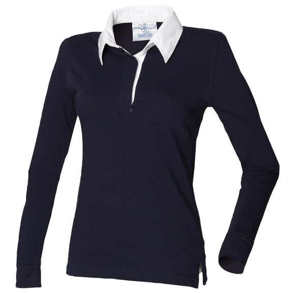 Front Row Womens Long Sleeve Plain Sports Rugby Polo Shirt