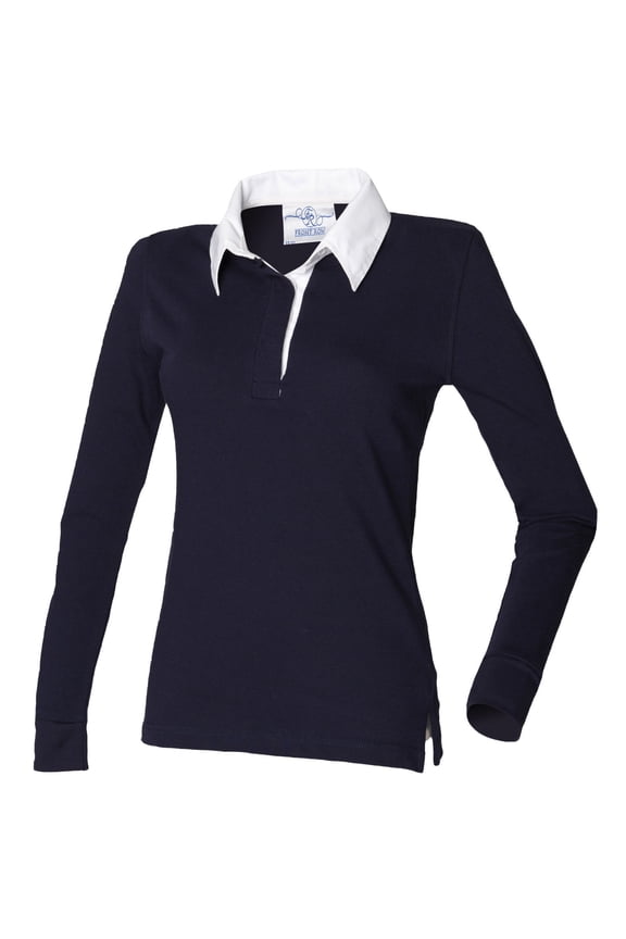Front Row Womens Long Sleeve Plain Sports Rugby Polo Shirt
