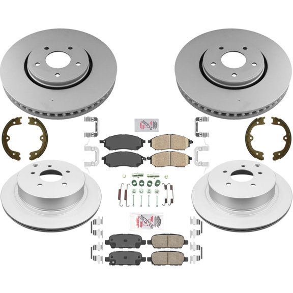 Front & Rr GEO Coated Disc Brake Rotors & Brake Pads For Infiniti FX35 2006-12