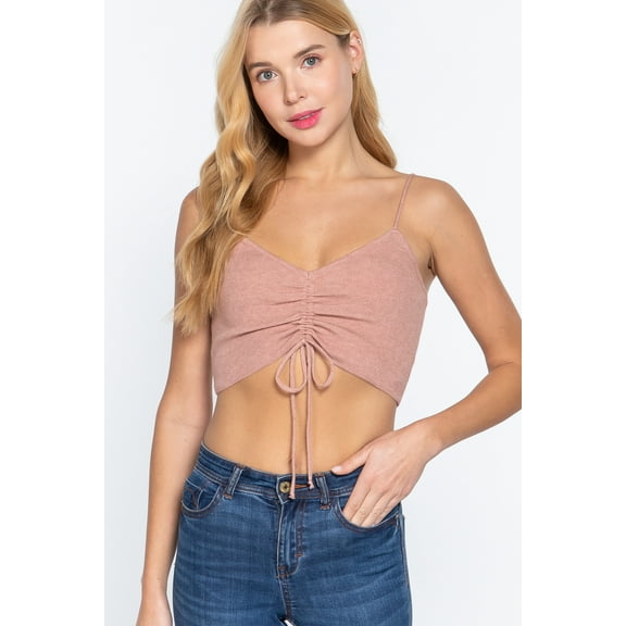 Front Ruched Detail Sweater Knit Crop Cami Top