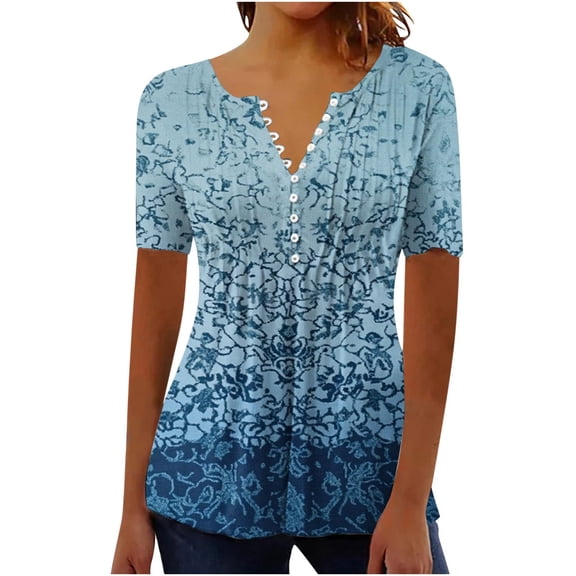 Front Ruched Shirts for Women Ruffle Floral Print Tunics Button Down V Neck Blouse Tops Boho Graphic Top Casual Business Outfits Fashion Trendy Tees Summer Vacation Outfits 2026