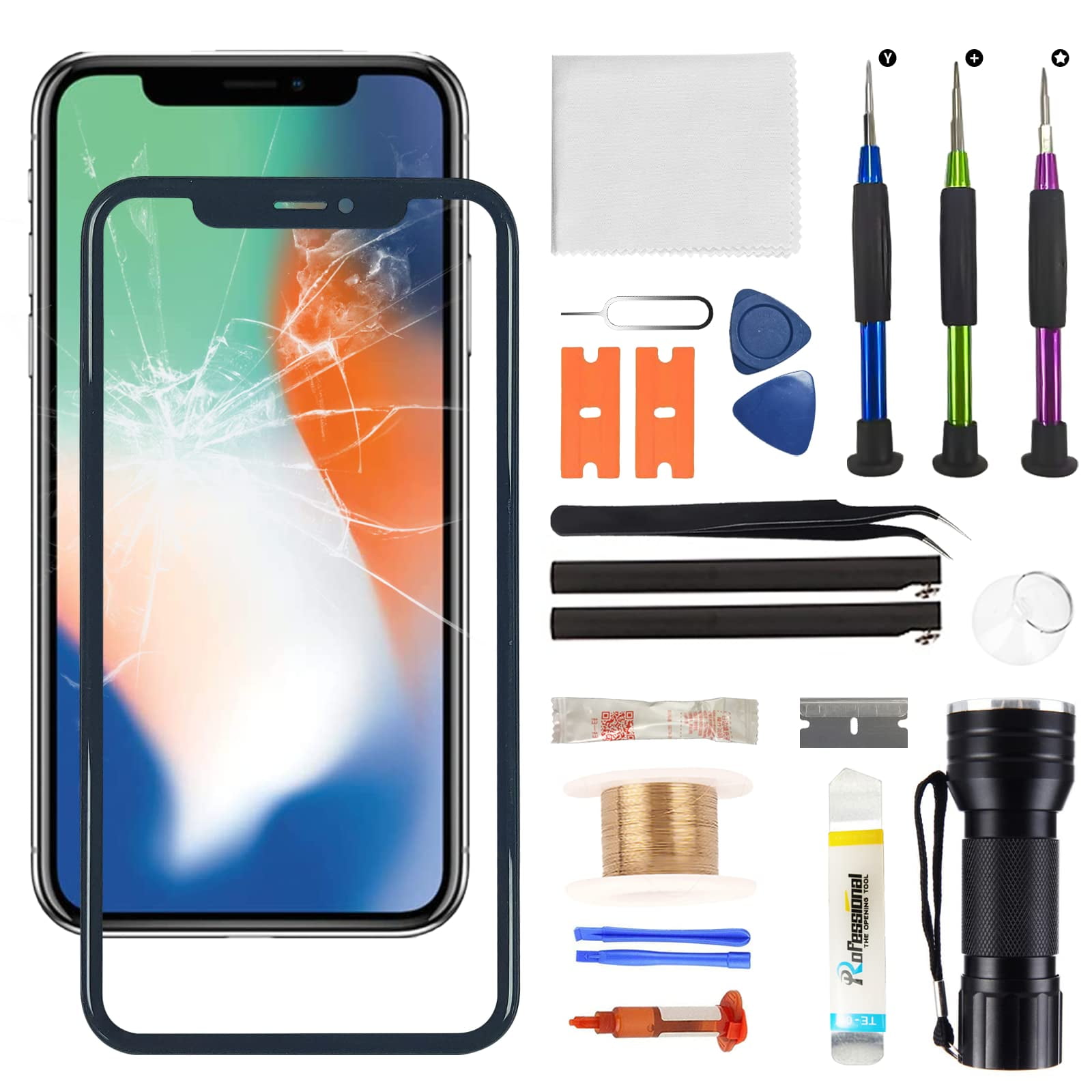 GROFRY 1 Set Touch Screen Replacement Professional Repair Tool with OCA  Adhesive Front Glass Screen Repair Kit for iPhone X/XR/XS/MAX 