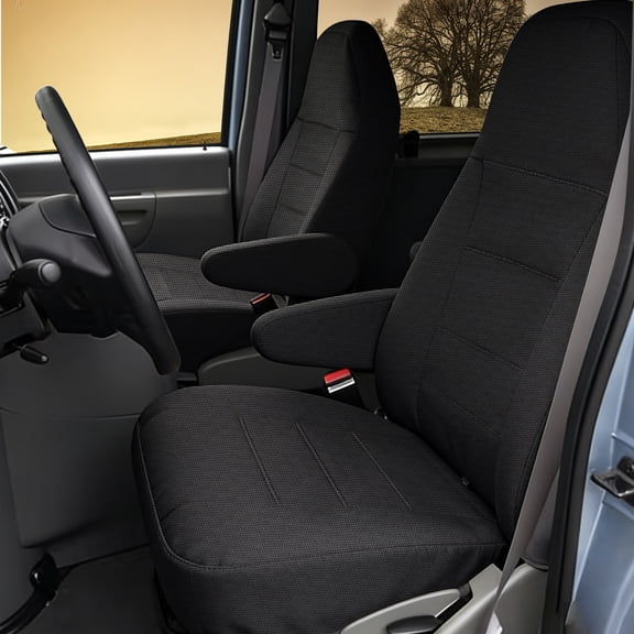 Front Seat Cover Compatible with Ford E150 E250 E350 E-Series Van 1993-2008, Fits Factory Captain Chairs with One Armrest, Not for RV or Conversion Van with Modified Seat-Black