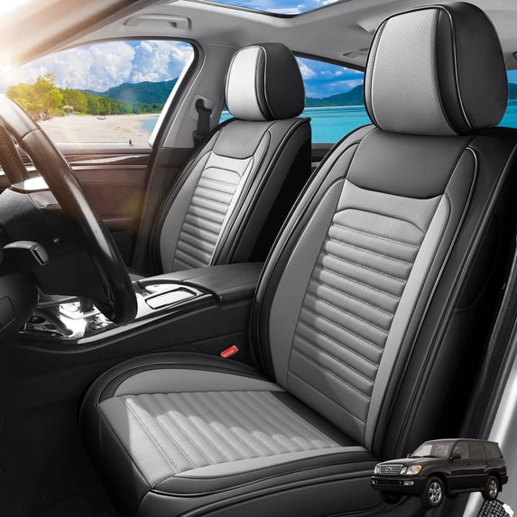 Front Seat Covers Fit for Lexus RX350 2009-2026,Breathable Faux Leather Front Car Seat Covers,Waterproof Anti-Slip Wear-Resistant & Easy to Clean Seat Covers (Black&Gray, Front Seat)