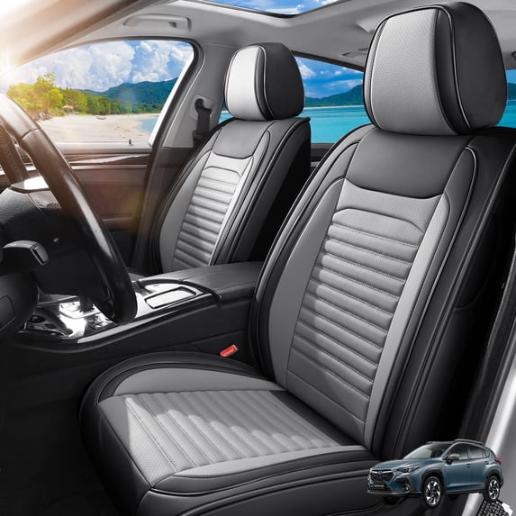 Front Seat Covers Fit for Subaru Crosstrek 2012-2026,Breathable Faux Leather Front Car Seat Covers,Waterproof Anti-Slip Wear-Resistant & Easy to Clean Seat Covers (Black&Gray, Front Seat)