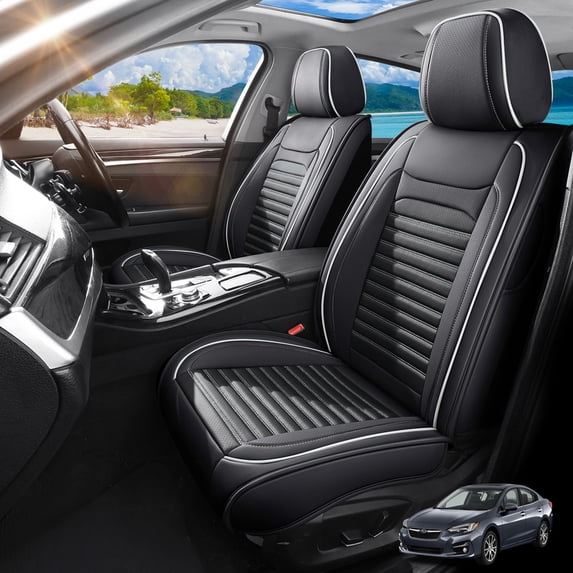 Front Seat Covers Fit for Subaru Impreza 2003-2026,Breathable Faux Leather Front Car Seat Covers,Waterproof Anti-Slip Wear-Resistant & Easy to Clean Seat Covers (Black&White, Front Seat)