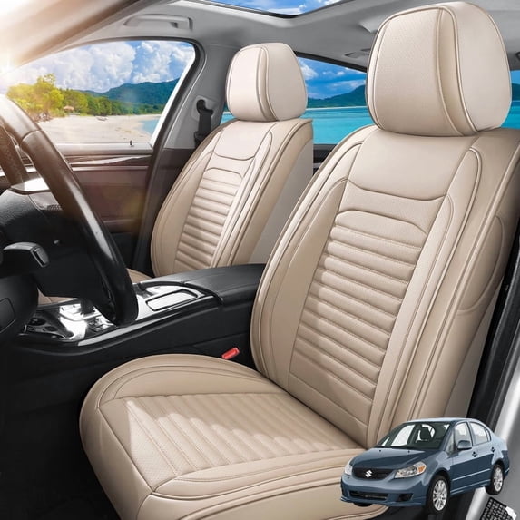 Front Seat Covers Fit for Suzuki SX4 2006-2014,Breathable Faux Leather Front Car Seat Covers,Waterproof Anti-Slip Wear-Resistant & Easy to Clean Automotive Seat Covers (Beige, Front Seat)