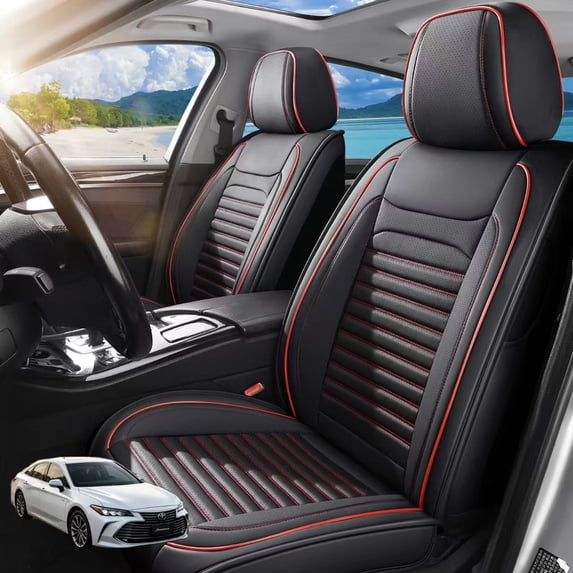 Front Seat Covers Fit for Toyota Avalon 2001-2022,Breathable Faux Leather Front Car Seat Covers,Waterproof Anti-Slip Wear-Resistant & Easy to Clean Seat Covers (Black&Red, Front Seat)