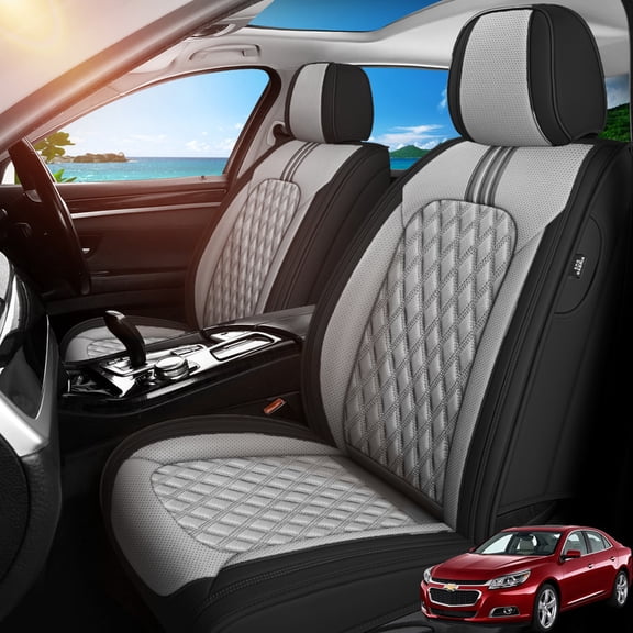 Front Seat Covers Fit for Chevy/Chevrolet Malibu 2000-2026, Premium Faux Leather Waterproof Breathable Anti‑Slip Seat Protectors, Black&Gray