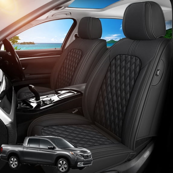 Front Seat Covers Fit for Honda Ridgeline 2005-2026, Premium Faux Leather Waterproof Breathable Anti‑Slip Seat Protectors, Black