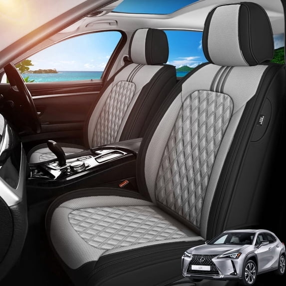 Front Seat Covers Fit for Lexus UX200 2019-2026, Premium Faux Leather Waterproof Breathable Anti‑Slip Seat Protectors, Black&Gray