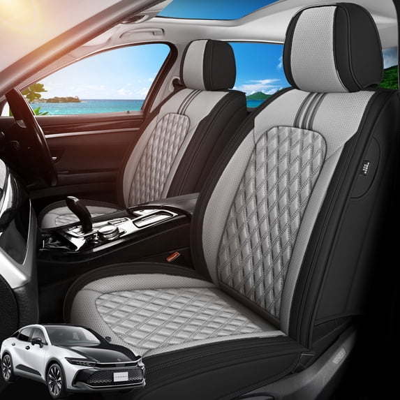 Front Seat Covers Fit for Toyota Crown 2023-2026, Premium Faux Leather Waterproof Breathable Anti‑Slip Seat Protectors, Black&Gray