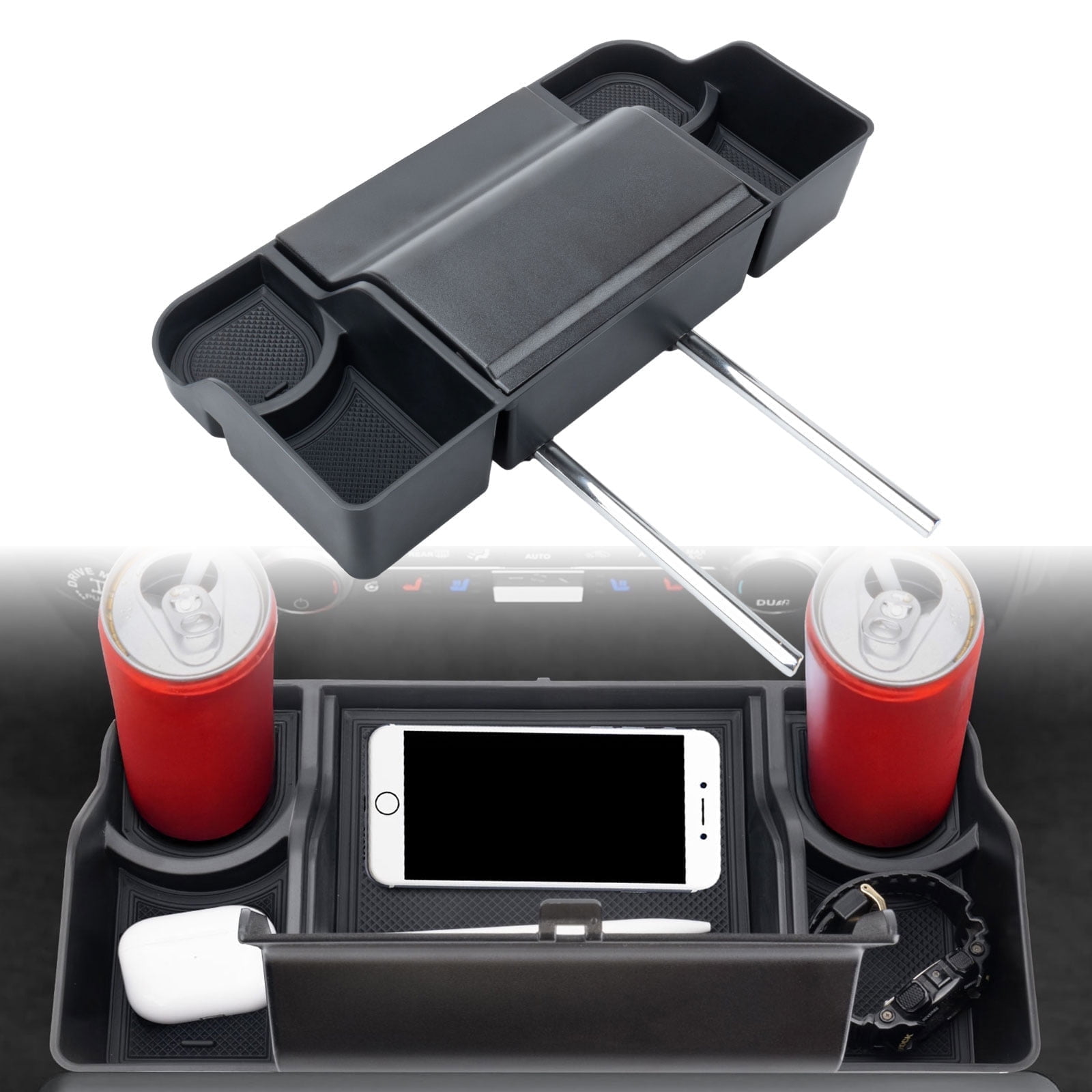 Front Seat Headrest Organizer For Ford F150 F250 2011-2024 2025 F350 F450 F550 F650 (Jump Seat Only), ABS Organizer Tray with Foldable Cover, Non-Slip Silicone Pads Accessories