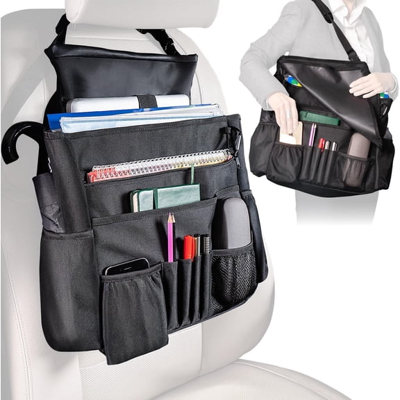 Front Seat Organizer with Cover and Laptop Storage - Seat or Passenger Organization with Adjustable Straps - Universal for , Driver, Office, Travel, , Ideal for Law Enforcement