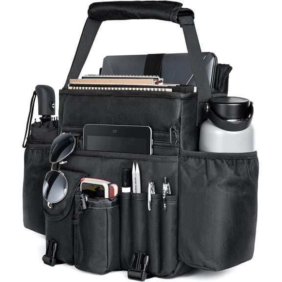 Front Seat Organizer: Large Capacity   Passenger Seat Organization and Storage  Mobile Office Cab Commander Work Van Organizer Law Enforcement  Patrol Bag - Black