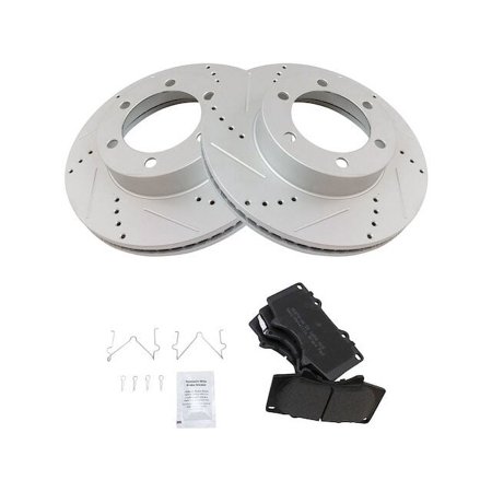 Front Semi Metallic Brake Pads and Cross Drilled and Slotted Rotor Kit - 6 Lug - Vented Rotors - Compatible with 2000 - 2006 Toyota Tundra 2001 2002 2003 2004 2005