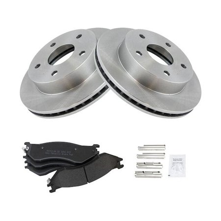 Front Semi Metallic Brake Pads and Rotor Kit - 5-Lug - Compatible with 2000 - 2001 Dodge Ram 1500 4WD