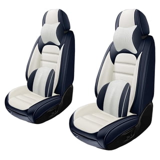 Front Set Car Seat Covers for Chevy 98% Models Faux Leather Full Coverage Seat Covers Universal Auto Interior Fit for Most Cars(Luxury-With Two Pillows,White+Blue)