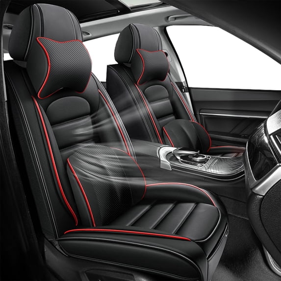 Front Set Car Seat Covers Fit for Infiniti 97% Car Models Faux Leather Full Coverage Car Seat Cushions Anti-Slip Car Interior Accessories(Black+Red,Luxury)Universal Fit