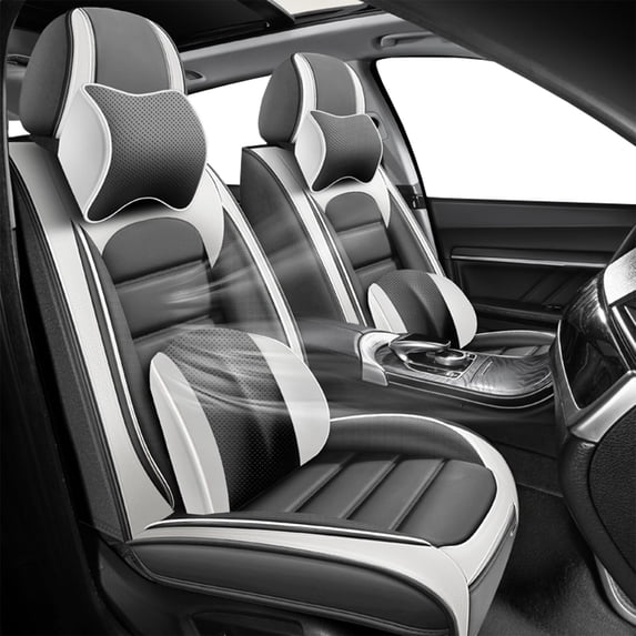 Front Set Car Seat Covers Fit for Infiniti 97% Car Models Faux Leather Full Coverage Car Seat Cushions Anti-Slip Car Interior Accessories(Gray+White,Luxury)Universal Fit