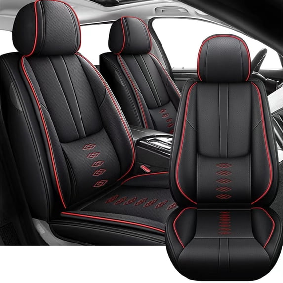 Front Set Car Seat Covers Fit for Toyota 98% Models,Faux Leather Seat Covers,Waterproof Car Seat Protectors,Full-Coverage Car Interior(Black+Red)