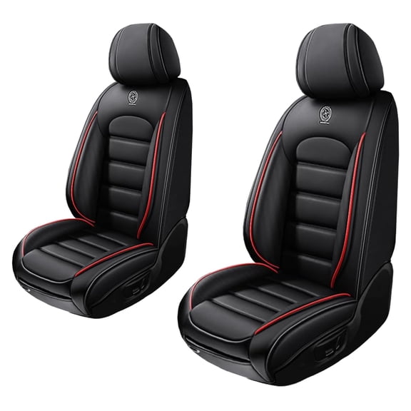 Front Set Car Seat Cushions for Ford 99% Models Artificial Leather Seat Covers for Cars Waterproof Airbag-compatible(Black+Red)