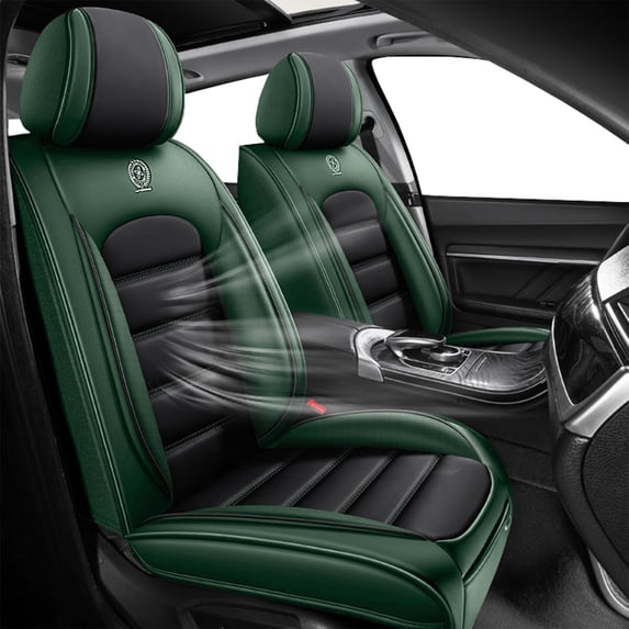 Front Set Seat Covers for Car Fit for 98% Jeep Models Waterproof Leather Car Seat Protectors (Black+Green,Standard)Car Seat Cushions with Airbag Easy to Clean and Install