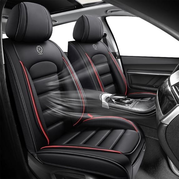 Front Set Seat Covers for Car Fit for 98% Jeep Models Waterproof Leather Car Seat Protectors (Black+Red,Standard)Car Seat Cushions with Airbag Easy to Clean and Install