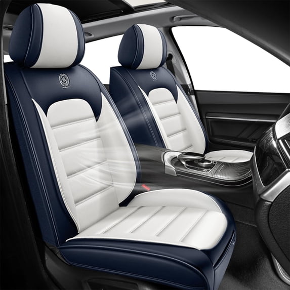 Front Set Seat Covers for Car Fit for 98% Jeep Models Waterproof Leather Car Seat Protectors (Blue+White,Standard)Car Seat Cushions with Airbag Easy to Clean and Install