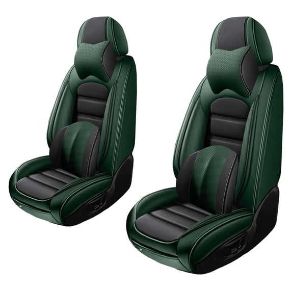 Front Set Seat Covers for Jeep 98% Car Models Waterproof Faux Leather Car Seat Protectors Comfortable and Breathable Car Interior Seat Cushions(Luxury,Black+Green)