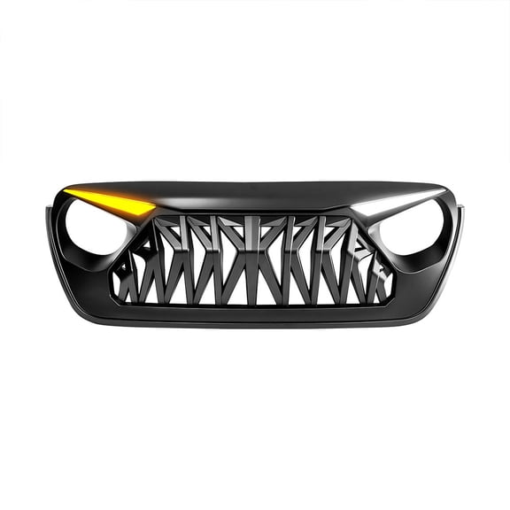Front Shark Grille Bumper Grill w/Eyebrow DRL & Turn Lights For 2018-2023 Jeep Wrangler JL JLU JT