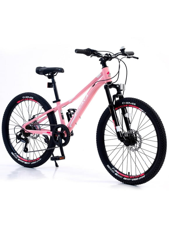 Front Shock Mountain Bike for Girls and Boys, Youth/Adult 20/24 Inch Bicycles with Shimano 7 Speed Grip Shifter and Dual-Disc Brakes, Kids Trail Mountain Bike, Lightweight, Multiple Colors