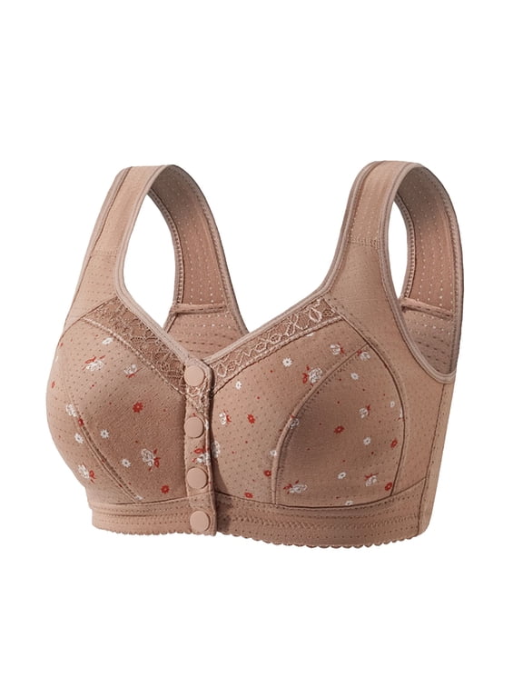 Front Snap Bras for Women Bras for Seniors No Wire Wireless No Underwire Push Up Tshirt Bras Sleep Bras Lace Comfortable Bra Everyday Comfort Full Coverage Seamless Front Open Bralettes Khaki