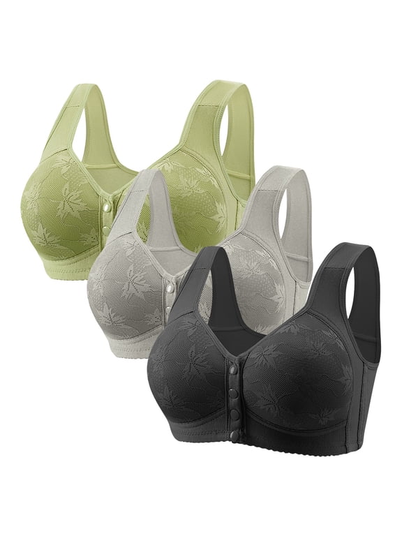 Front Snap Bras for Women Mastectomy Bra Deep V Padded Post Surgery Comfortable Bras for Seniors Shaping Supportive Sleep Bras Racerback No Wire Front Open Lifting Support Bra Lace Bralettes Green