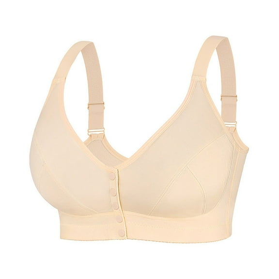 Front Snap Closure Bras for Women Plus Size Full Coverages Daily Bralettes Wireless Seamless Padded Underwear New Ladies Bras Wireless Khaki 5XL