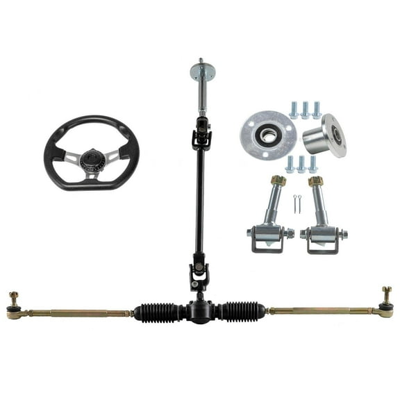 Front Steering Wheel Tie Rod Kit Gear Rack Pinion Shaft & 3 Stud 5" Wheel Hub Steering Spindle Knuckle DIY Parts for Go Kart Go Cart Golf Cart ATV UTV Buggy Drift Trike 4 Wheeler Dolly Cart