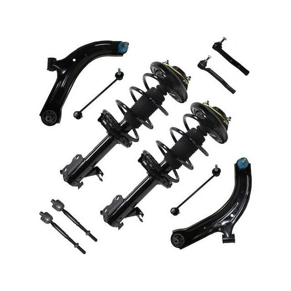 Front Strut Coil Spring Control Arm Tie Rod Kit - Compatible with 2009 - 2014 Nissan Cube 2010 2011 2012 2013