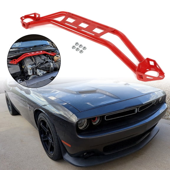 Front Strut Tower Brace Bar Twin Tube Design Red For 2008-2023 Dodge Challenger