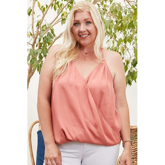 Front Surplice Pleats Back Shirring Solid Cami Top S