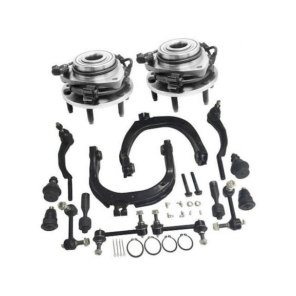 Front Upper Control Arm Wheel Hub Bearing Tie Rod End Kit - 14 Piece - Compatible with 2004 - 2007 GMC Envoy (with ABS) 2005 2006